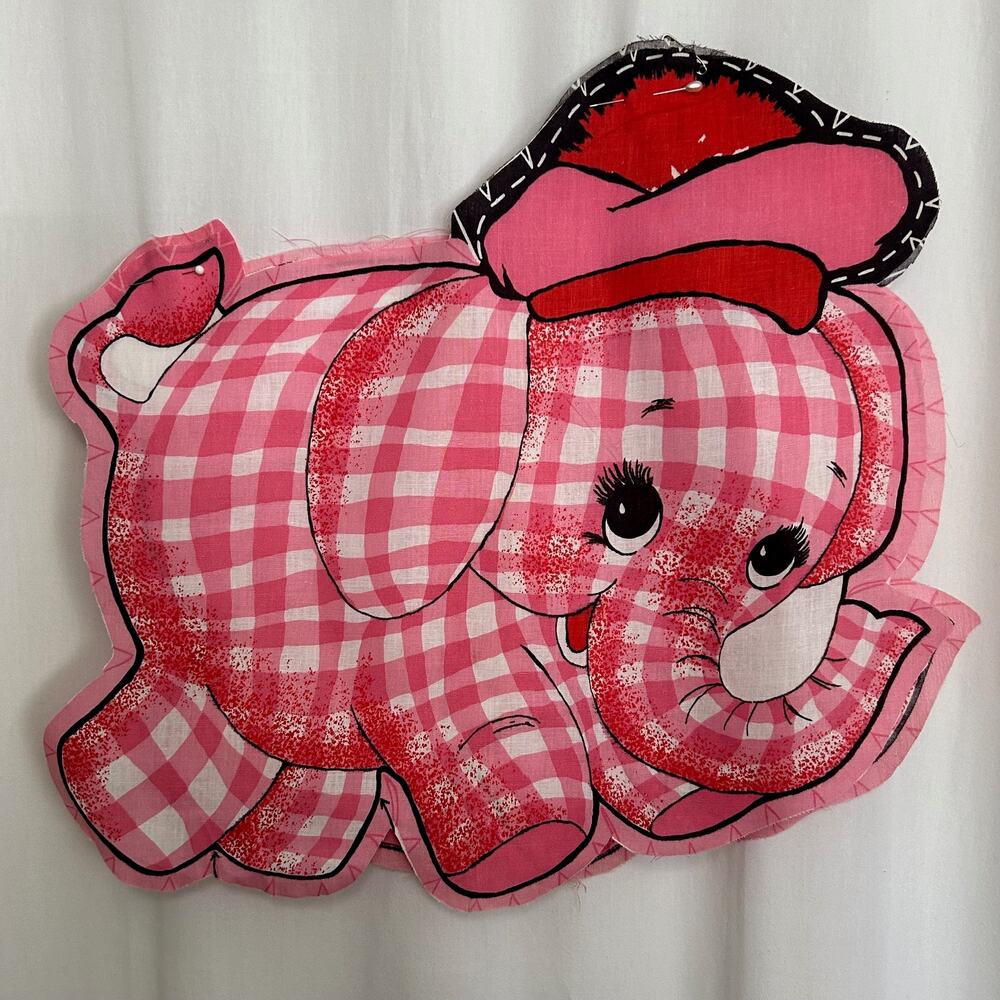 Vintage Pink Elephant Plush Unfinished Project Complete HTF